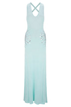 Sparkling Nights Knit Sunburst Sequin Detail Back Cross Straps Stretch Maxi Dress