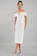 Zivaf White Beaded Rhinestone Midi Dress