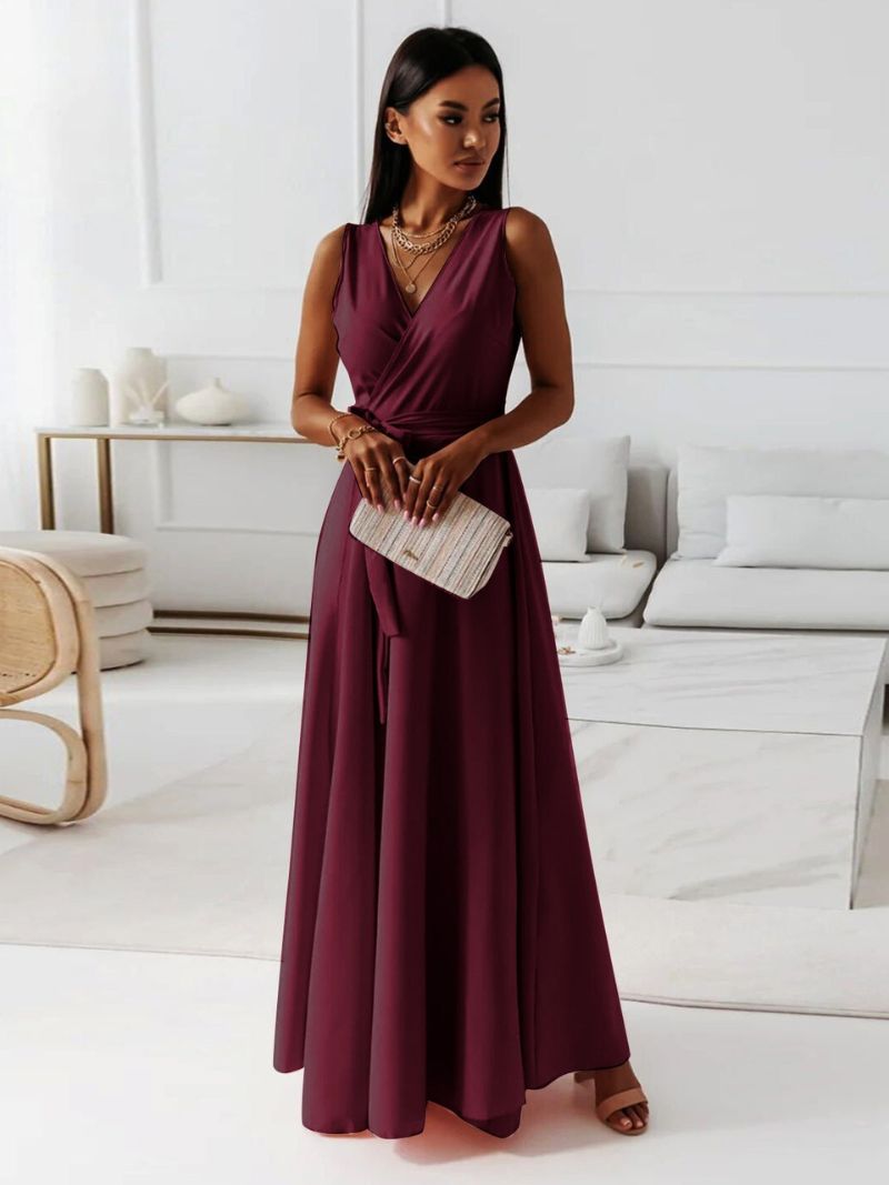 Guillermina Aesthetic Women's Solid Color V Neck Long Dress Boutique Collection