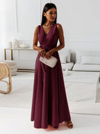 Guillermina Aesthetic Women's Solid Color V Neck Long Dress Boutique Collection