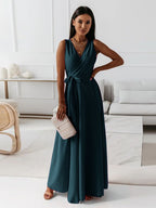 Guillermina Aesthetic Women's Solid Color V Neck Long Dress Boutique Collection
