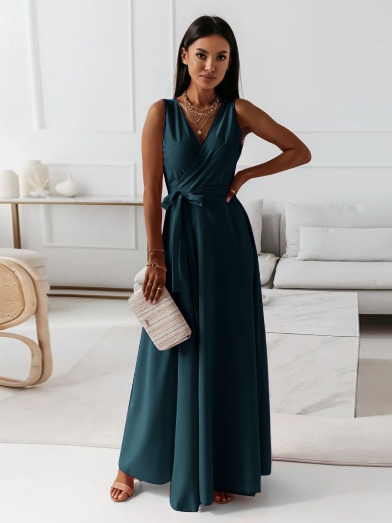 Guillermina Aesthetic Women's Solid Color V Neck Long Dress Boutique Collection