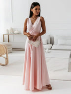 Guillermina Aesthetic Women's Solid Color V Neck Long Dress Boutique Collection