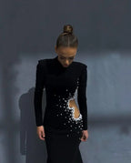 Beaded Pearl Long Sleeve Party Dress