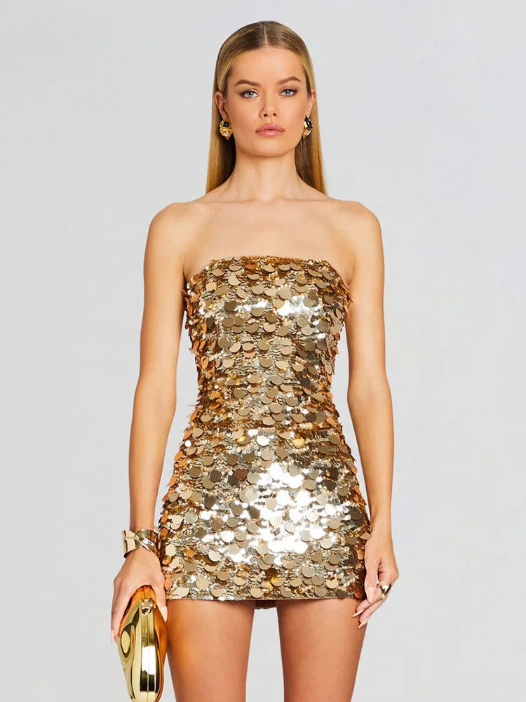 Backless Sequin Mini Party Dress