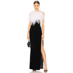 Feather Split Maxi Party Dress
