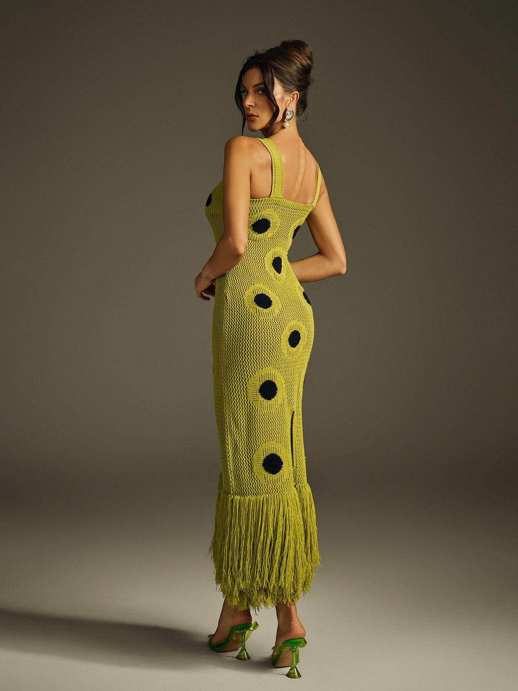 Dot Fringe Knitted Midi Dress