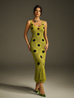 Dot Fringe Knitted Midi Dress