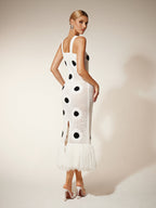 Dot Fringe Knitted Midi Dress In White