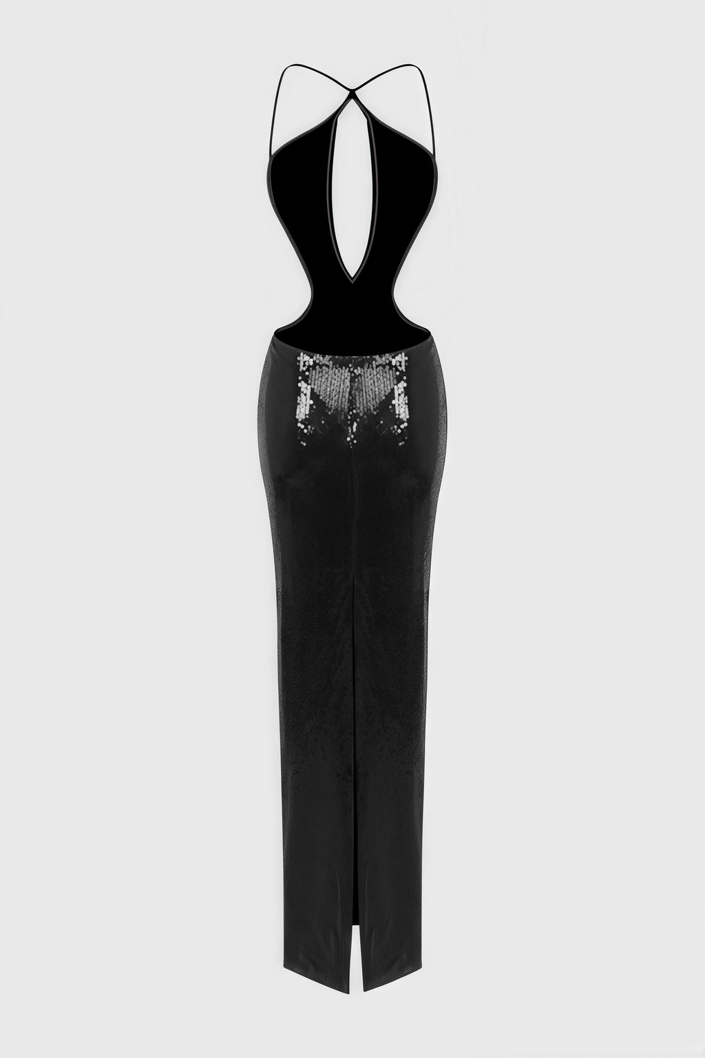 Creamy Black Cutout Sequin Maxi Dress