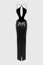 Creamy Black Cutout Sequin Maxi Dress