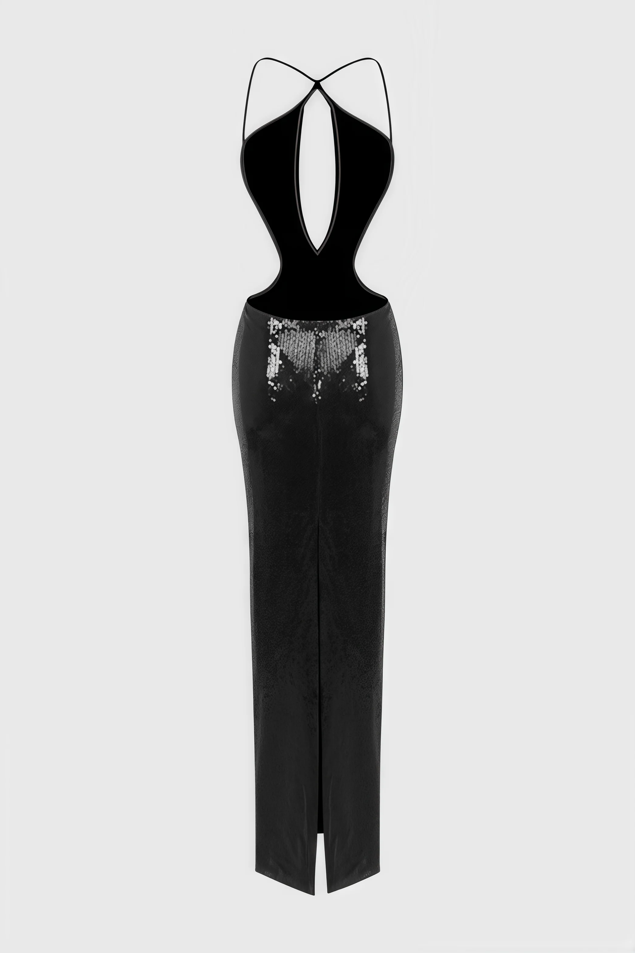 Creamy Black Cutout Sequin Maxi Dress