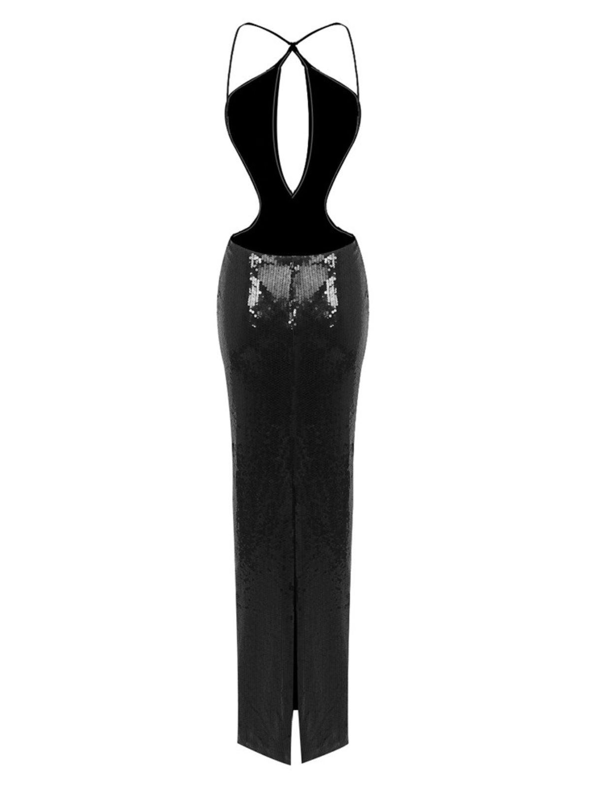 Cutout Sequin Maxi Dress In Black