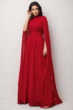 Berit Red Cape Sleeve Mesh Maxi Dress