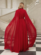 Cape Sleeve Mesh Maxi Dress