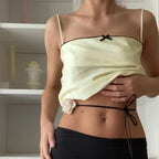Satin Bowknot Spaghetti Crop Top