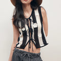 Striped Bow Lace Crop Top