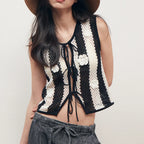 Striped Bow Lace Crop Top