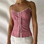 Gingham Checkered Lace Crop Top