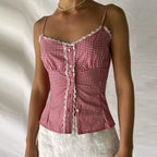 Gingham Checkered Lace Crop Top