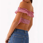 Gingham Square Neck Crop Top