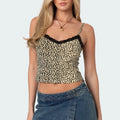 Leopand Lace Trim Crop Top