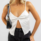Split Hem Ruched V-Neck Crop Top