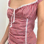 Red Gingham Ruffled Crop Top