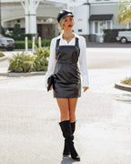 Gentry Contrast Poplin Faux Leather Mini Dress