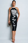 Jeston Halterneck Flower Bandage Midi Dress
