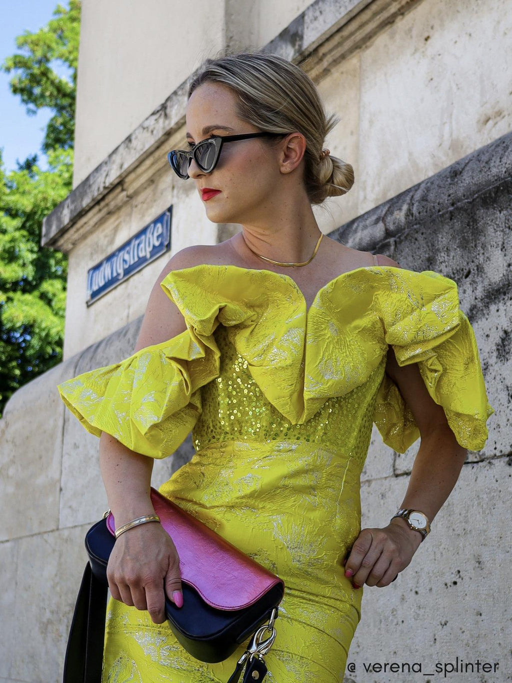 Giselle Jacquard Off Shoulder Midi Dress In Yellow
