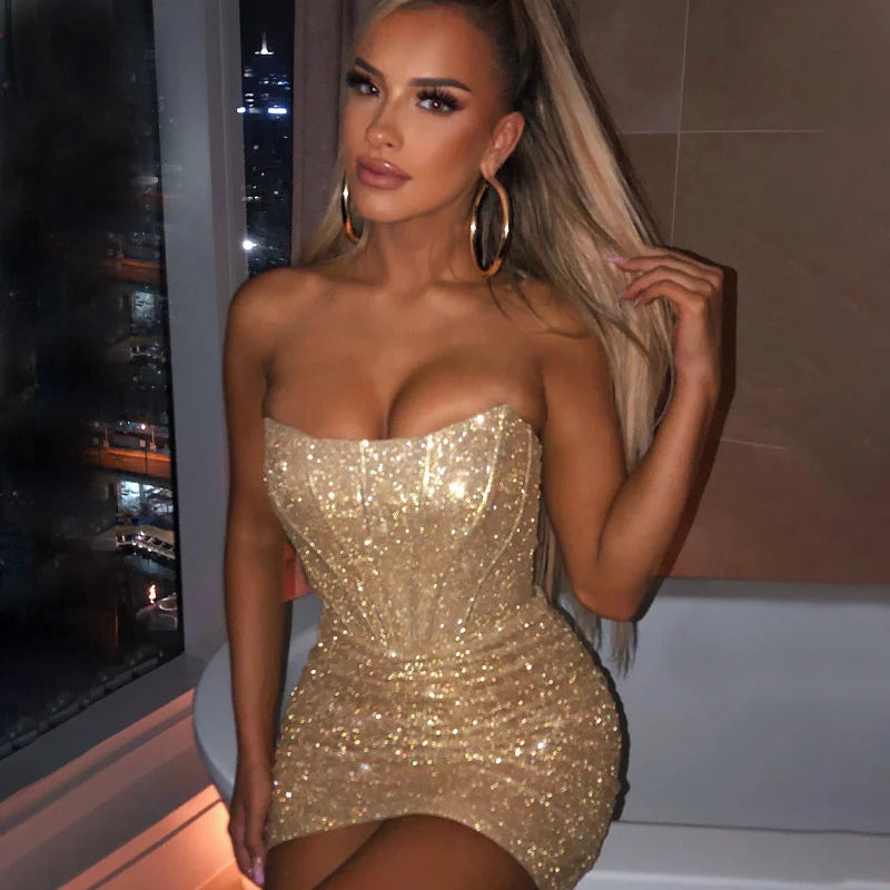 Glamorous Night Club Sexy Bodycon Glitter Party Dress