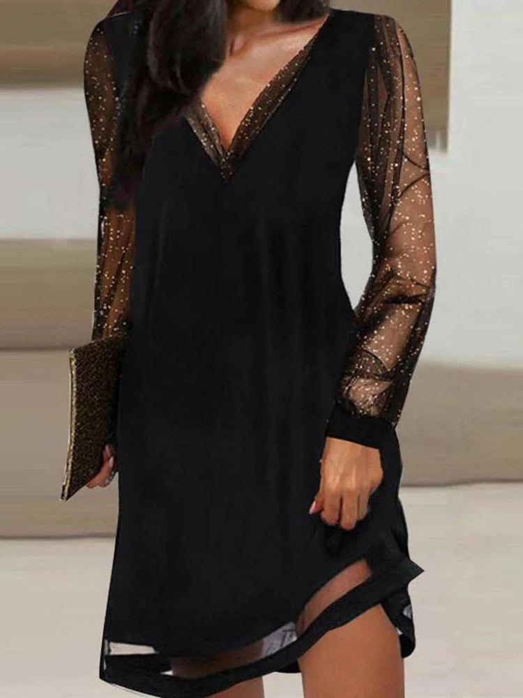 Glam Star Sheer Long Sleeve Mini Dress