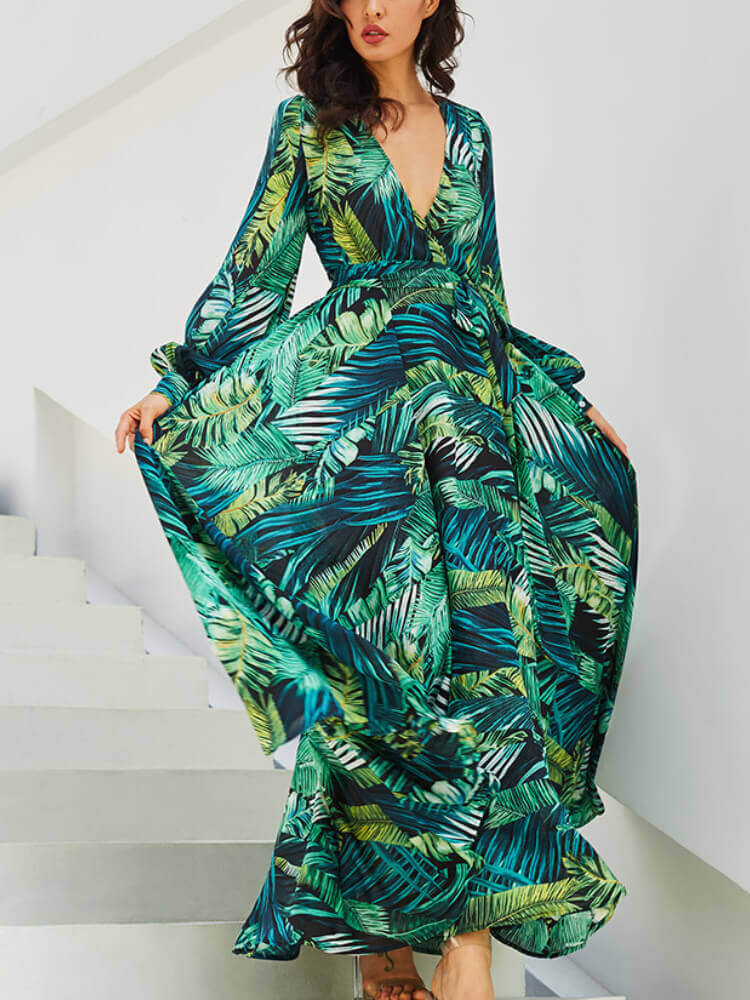 Glamorous Long Sleeve Print Maxi Dress