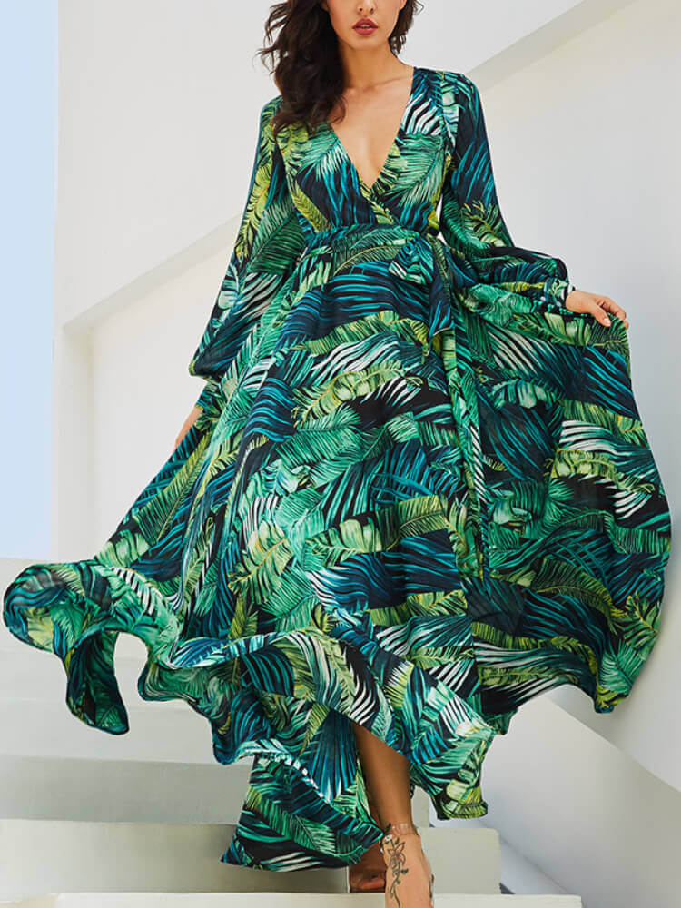 Glamorous Long Sleeve Print Maxi Dress