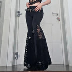 Goth Dark High Waist Long Gothic Lace Patchwork Flare Grunge Egirl Pants
