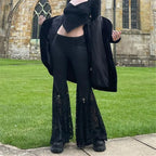 Goth Dark High Waist Long Gothic Lace Patchwork Flare Grunge Egirl Pants