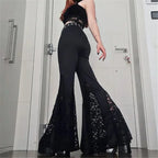 Goth Dark High Waist Long Gothic Lace Patchwork Flare Grunge Egirl Pants