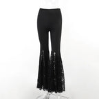 Goth Dark High Waist Long Gothic Lace Patchwork Flare Grunge Egirl Pants