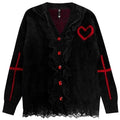 Gothic Black Red Vneck Loose Punk Oversized Cardigan
