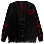 Gothic Black Red Vneck Loose Punk Oversized Cardigan