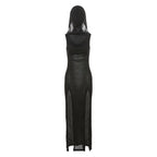 Elegant Gothic Slash Neck Long Sleeve Off Shoulder Summer French Chic Split Slim Stretch Ruffles Dress