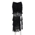 Gothic Folding Fishtail Multilayer Splicing Split Woman Velvet High Waist Lace Patchwork Mermaid Skirt