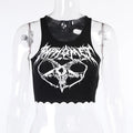 Gothic Grunge Knitted Punk Black Goat Print Crop Top