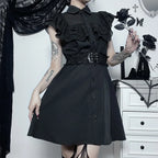 Gothic Mall Harajuku EGirl Dress Mesh Patchwork Black Slim ALine Sexy Party Grunge Aesthetic Streetwear Dress