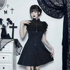Gothic Mall Harajuku EGirl Dress Mesh Patchwork Black Slim ALine Sexy Party Grunge Aesthetic Streetwear Dress