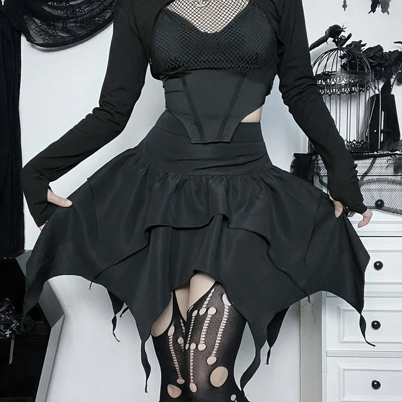 Irregular Sexy Solid Color Drawstring TieUp Ruched Ruffles Mini Skirt