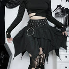 Irregular Sexy Solid Color Drawstring TieUp Ruched Ruffles Mini Skirt
