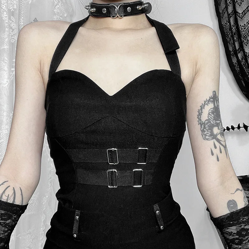 Gothic Summer 2024 New Arrival Landmine Series Plaid Patchwork Shorts Spicy Girl Halter WaistCinch Y2K Vest Skirt