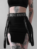 Gothic Zip Split Sexy Women Mini Grunge Strap Black High Waist Pencil Egirl Skirt